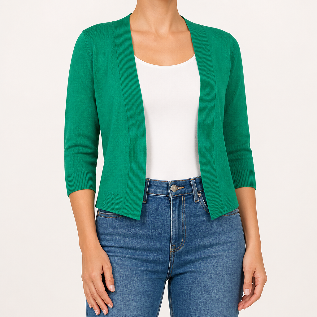 Delphine | Womens Cardigan Knitted Short Coat Versatile Outerwear, Emerald Green