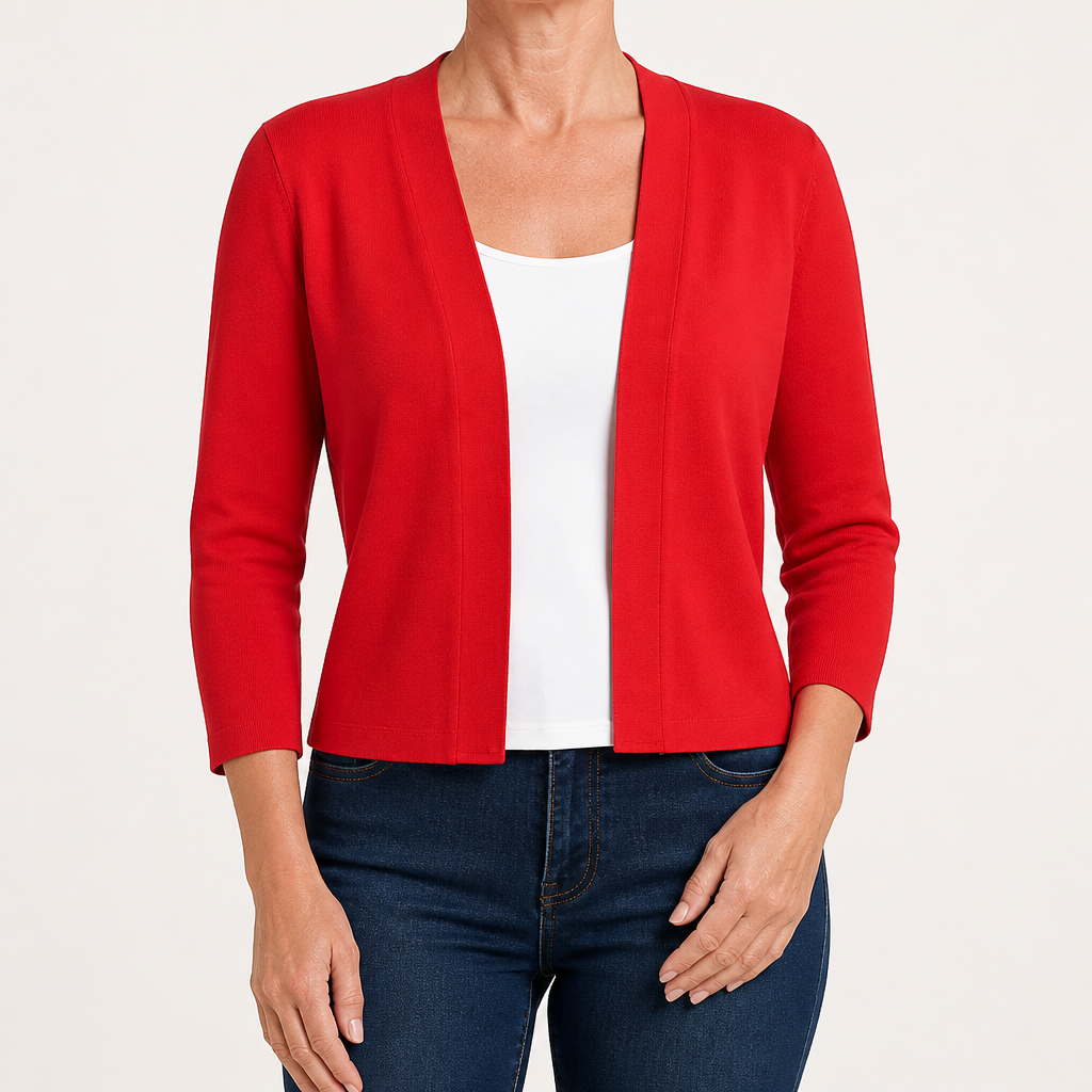Delphine | Womens Cardigan Knitted Short Coat Versatile Outerwear, Red