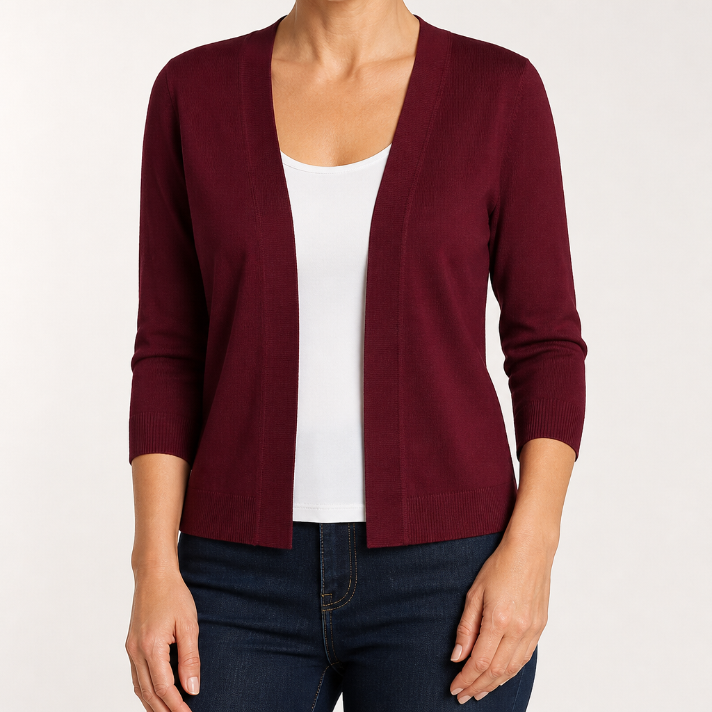 Delphine | Womens Cardigan Knitted Short Coat Versatile Outerwear, Wine Red