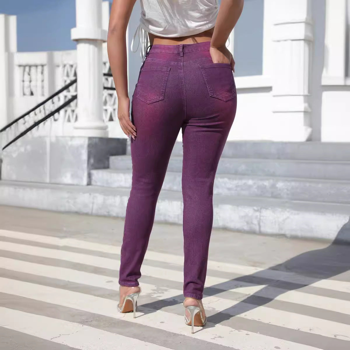 Delphine | Womens Purple High Waisted Skinny Stretch Denim Jeans - 4
