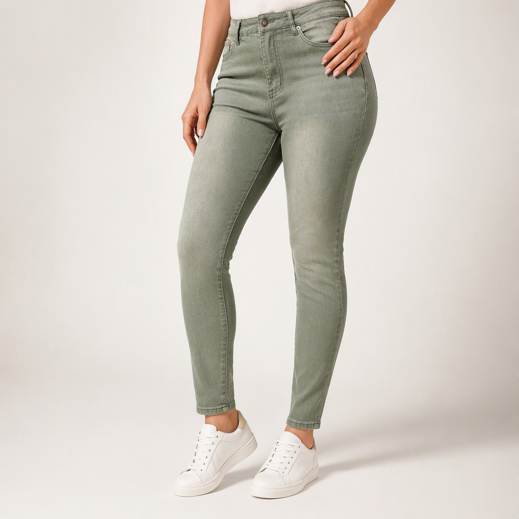Delphine | Womens Purple High Waisted Skinny Stretch Denim Jeans, Green
