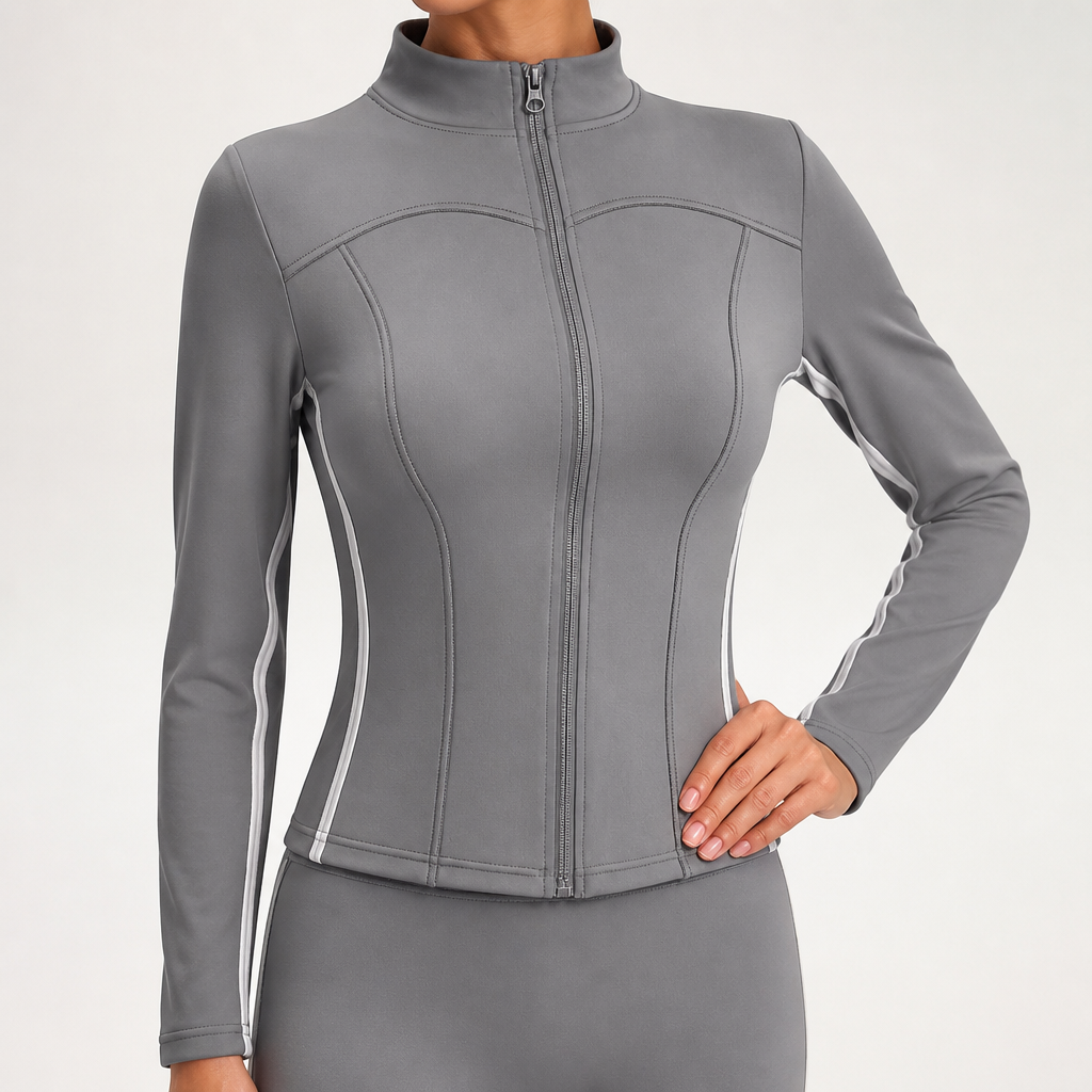 Delphine | Womens Sports Jacket Slim Fit Stand Collar Running Yoga Activewear Top, Design 3