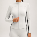 Delphine | Womens Sports Jacket Slim Fit Stand Collar Running Yoga Activewear Top, White