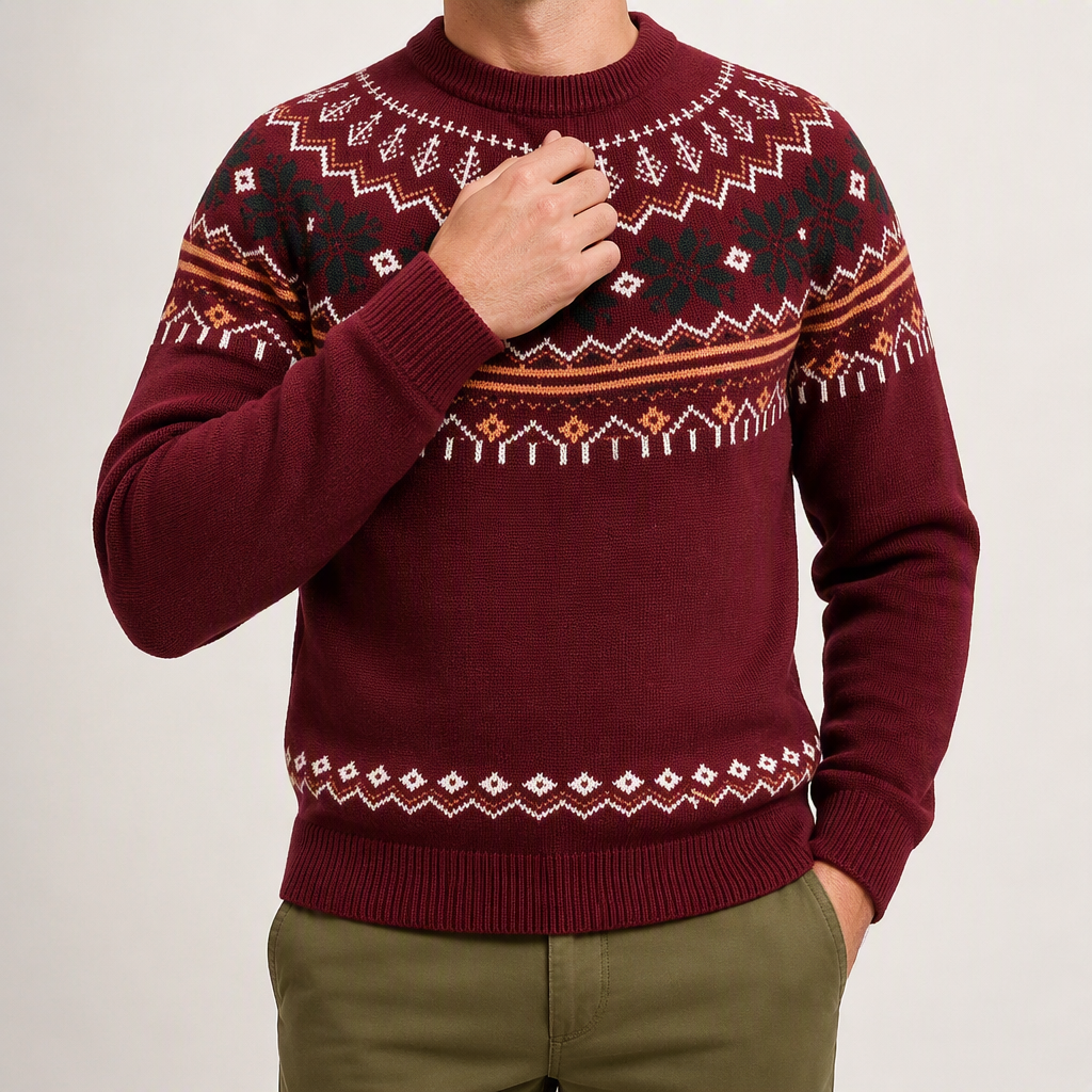 Desmond | Mens Knitted Jumper Round Neck Knit Winter Sweater, Red