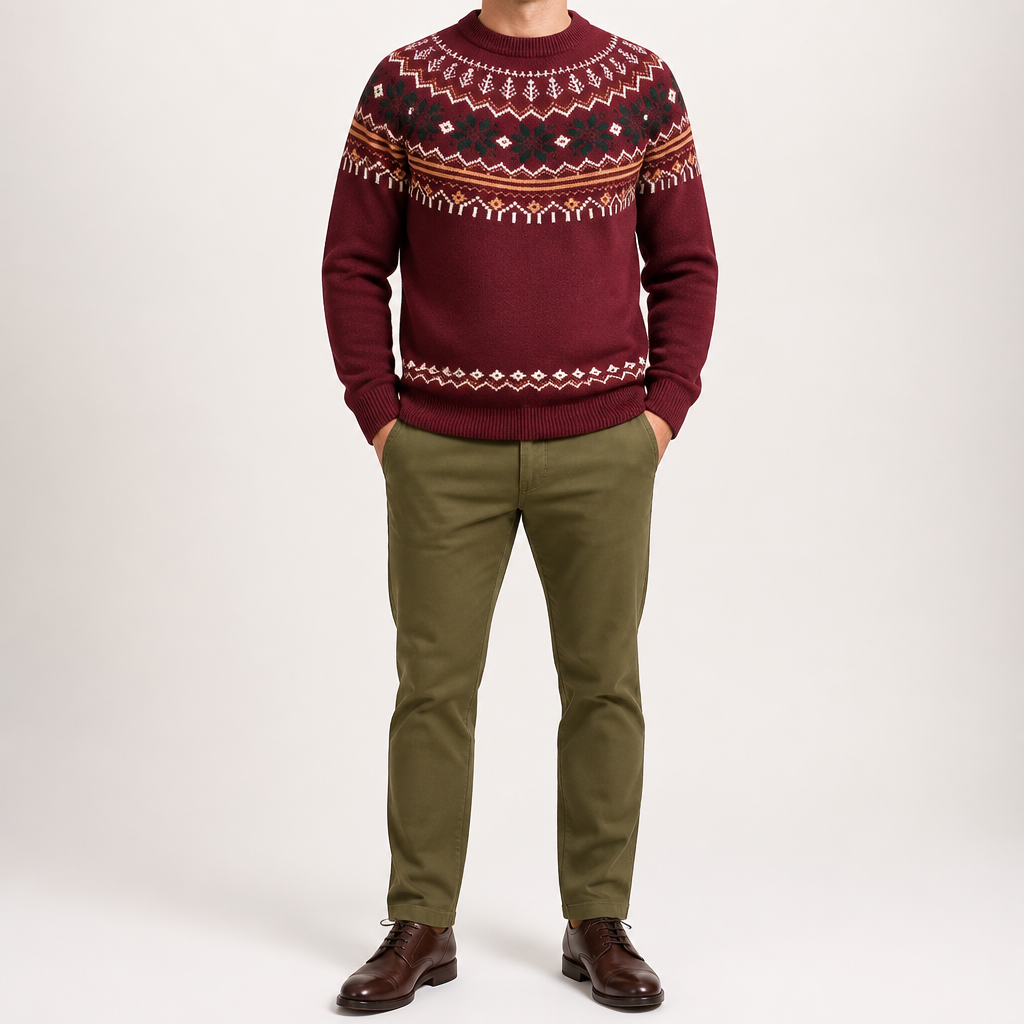 Desmond | Mens Knitted Jumper Round Neck Knit Winter Sweater, Red