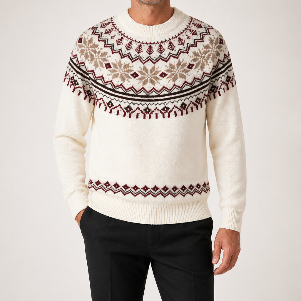 Desmond | Mens Knitted Jumper Round Neck Knit Winter Sweater, White