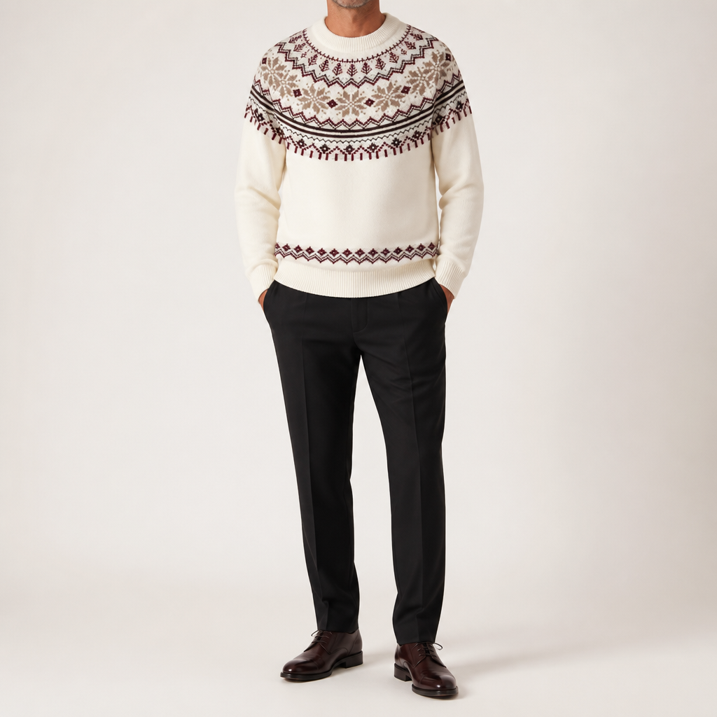 Desmond | Mens Knitted Jumper Round Neck Knit Winter Sweater, White