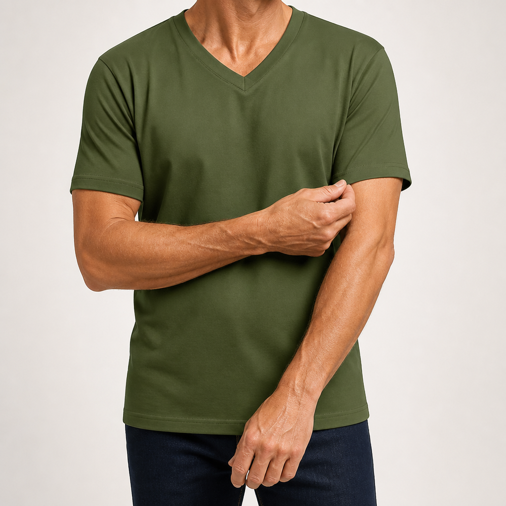 Donovan | Mens American V Neck Short Sleeve Casual T Shirt, Army Green