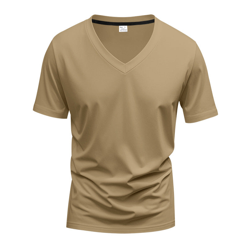 Donovan | Mens American V Neck Short Sleeve Casual T Shirt - Khaki