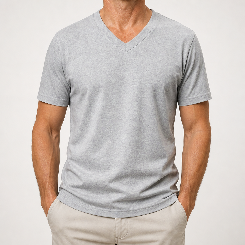 Donovan | Mens American V Neck Short Sleeve Casual T Shirt, Light Grey