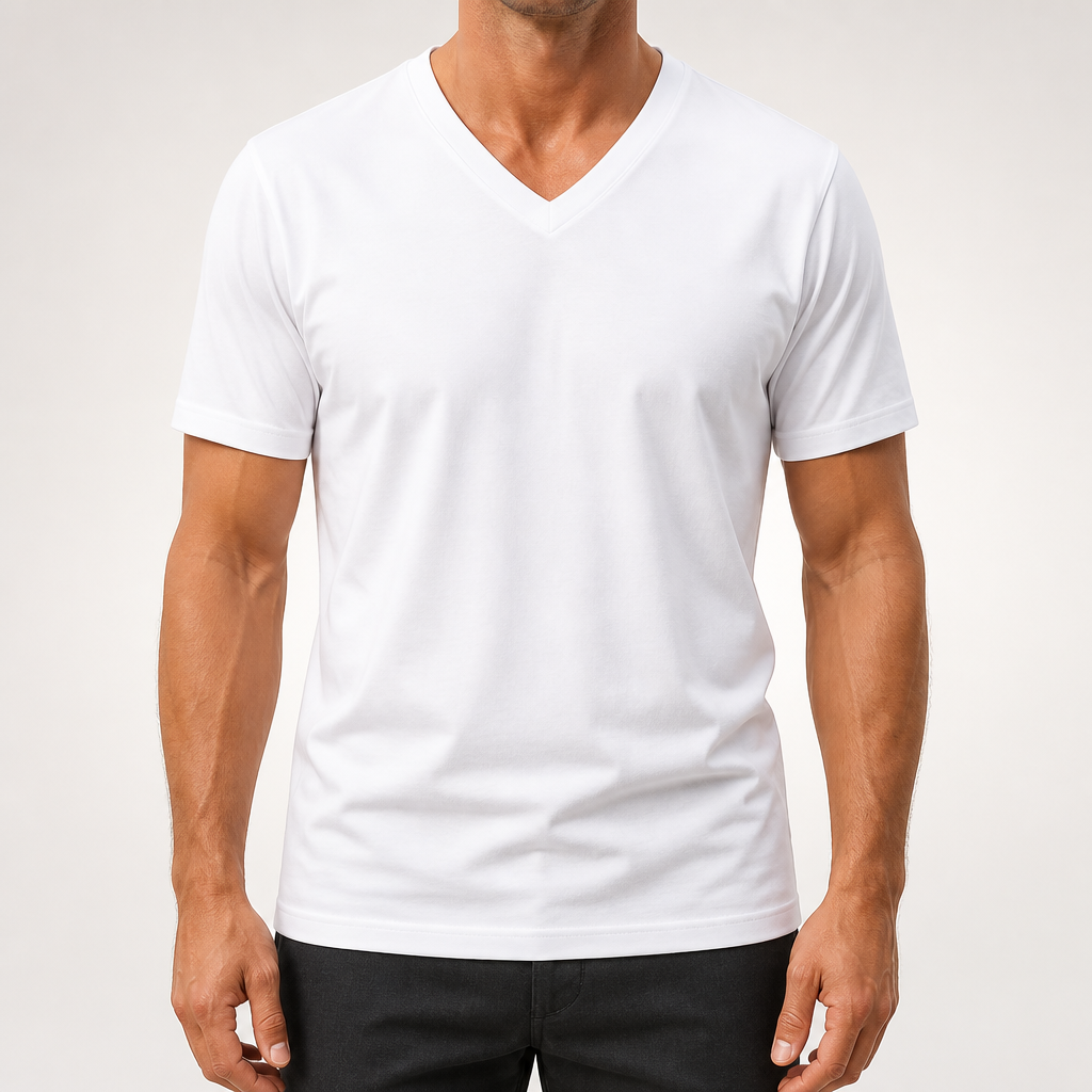 Donovan | Mens American V Neck Short Sleeve Casual T Shirt, White