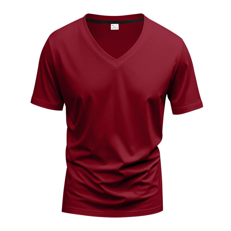 Donovan | Mens American V Neck Short Sleeve Casual T Shirt - Wine Red