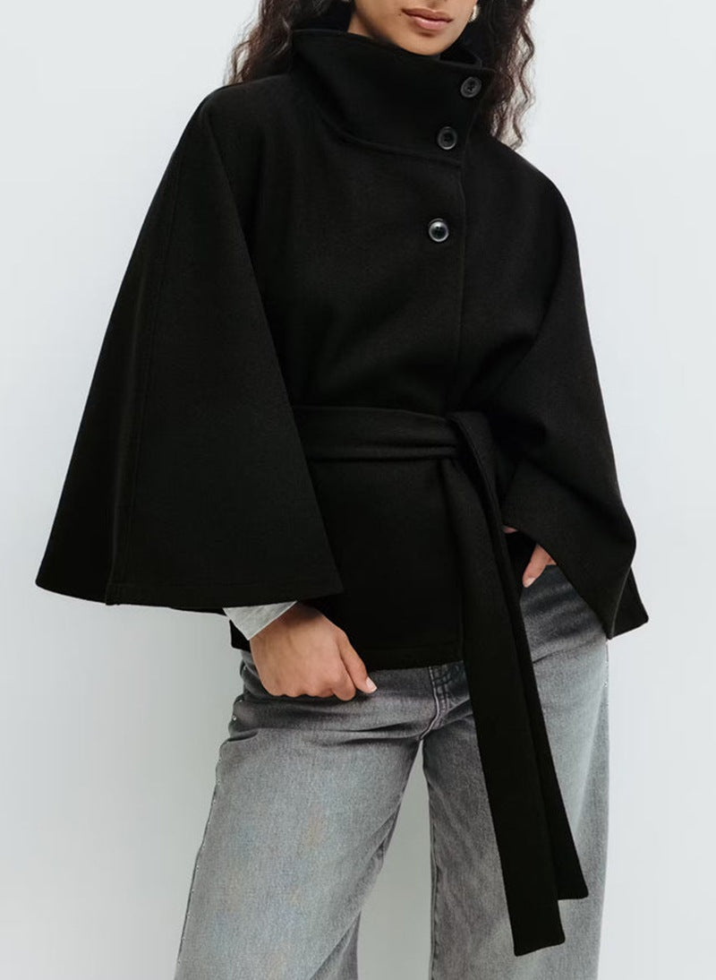 Dora | Womens Belted Cape Trench Coat, Black