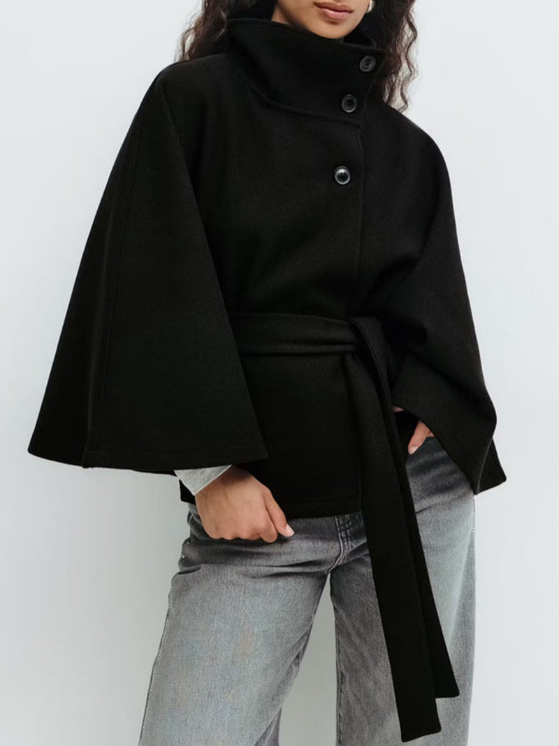Dora | Womens Belted Cape Trench Coat, Black