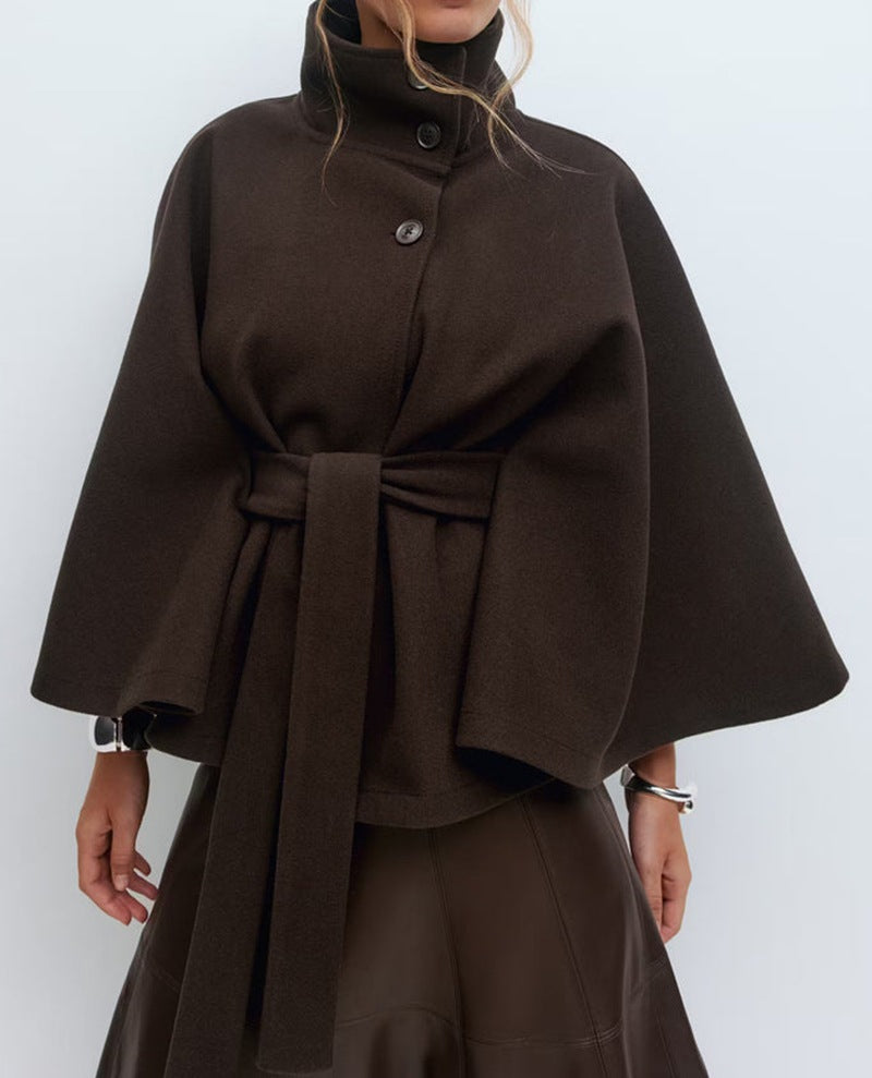 Dora | Womens Belted Cape Trench Coat, Brown