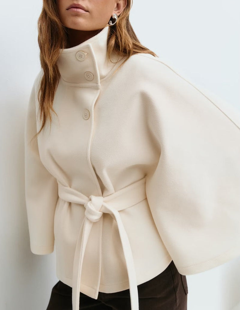 Dora | Womens Belted Cape Trench Coat, White