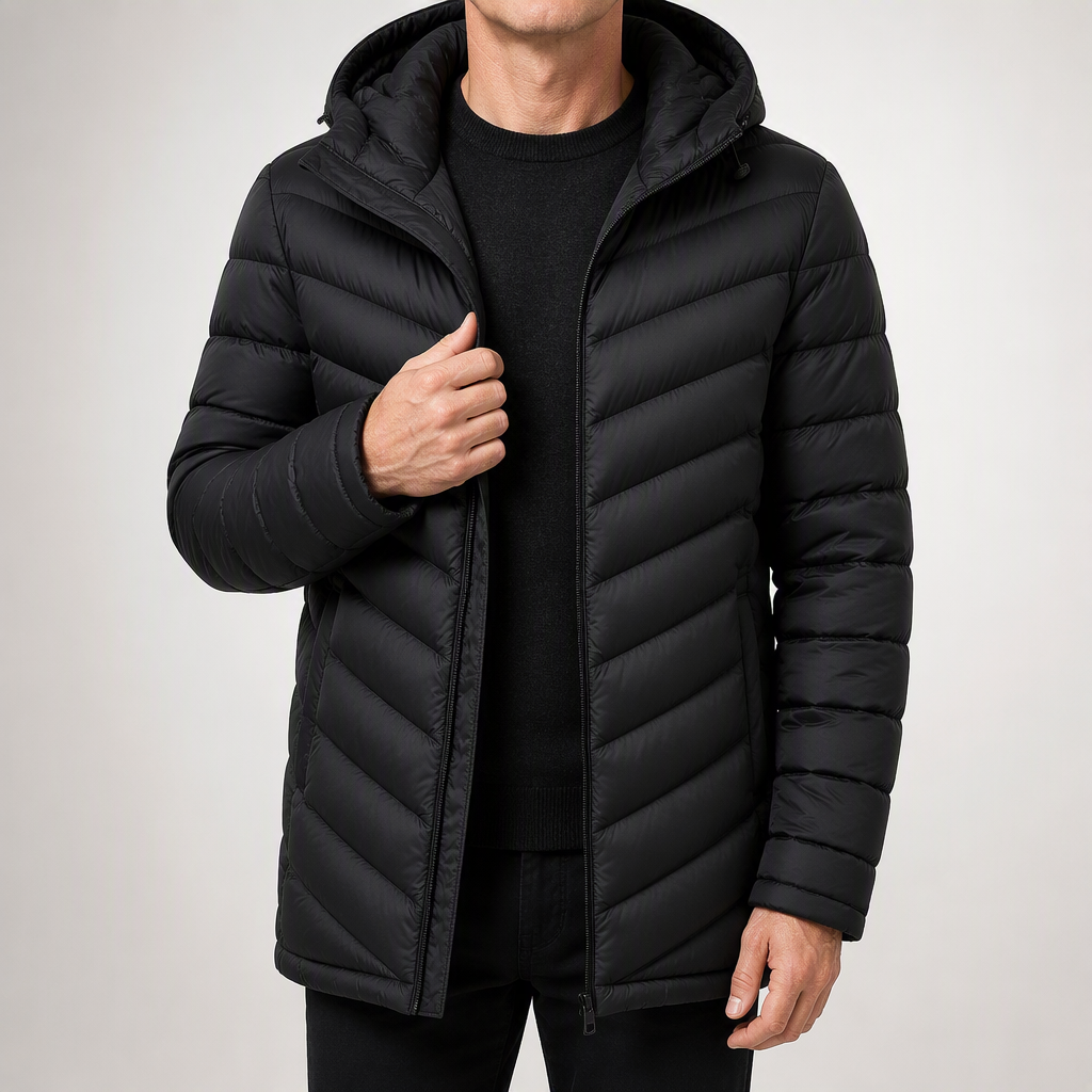 Eamon | Mens Puffer Jacket Padded Winter Jacket Lightweight Quilted Coat, Black