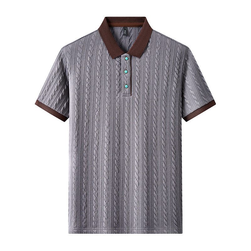 Edgar | Mens Short Sleeve Cable Knit Business Casual Collared T-Shirt - 5