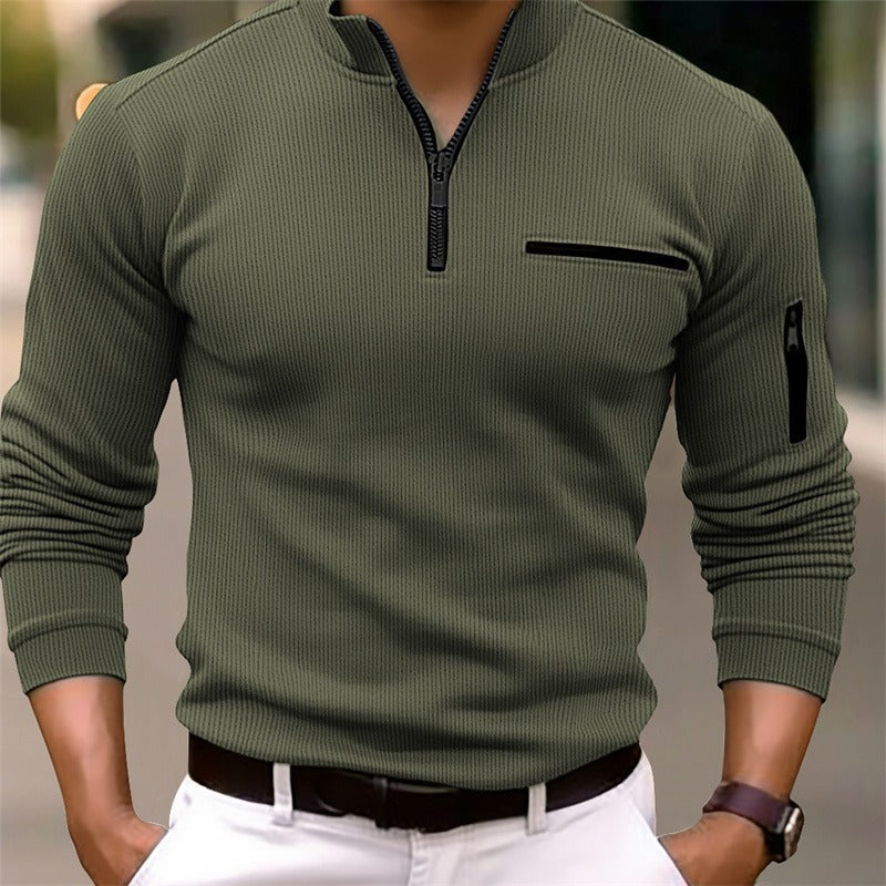 Edmund | Mens Striped Arm Zip Polo Shirt Long Sleeve Sports Top - 3