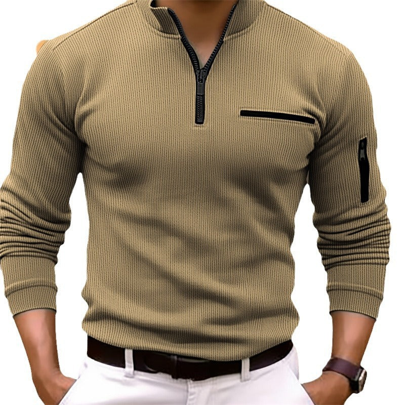 Edmund | Mens Striped Arm Zip Polo Shirt Long Sleeve Sports Top - 5