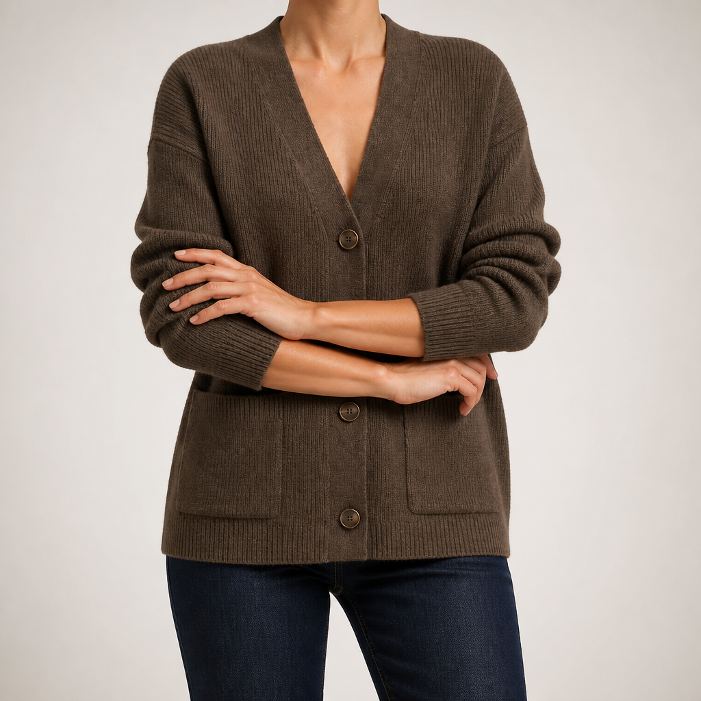 Effie | Womens Knitted Button Jumper Long Cardigan, Brown
