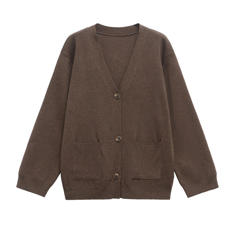Effie | Womens Knitted Button Sweater Cardigan, Brown