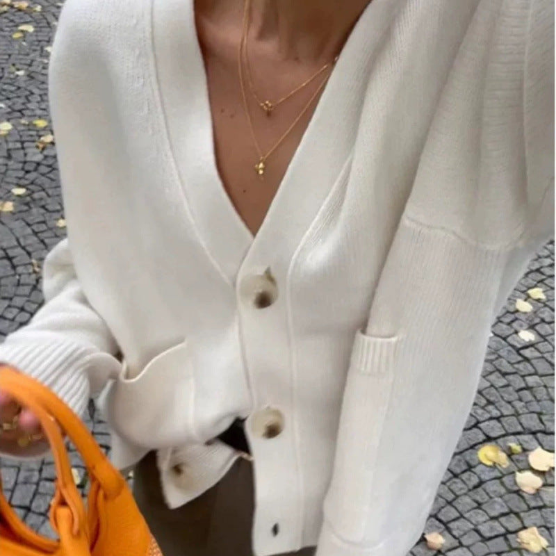 Effie | Womens Knitted Button Sweater Cardigan, White