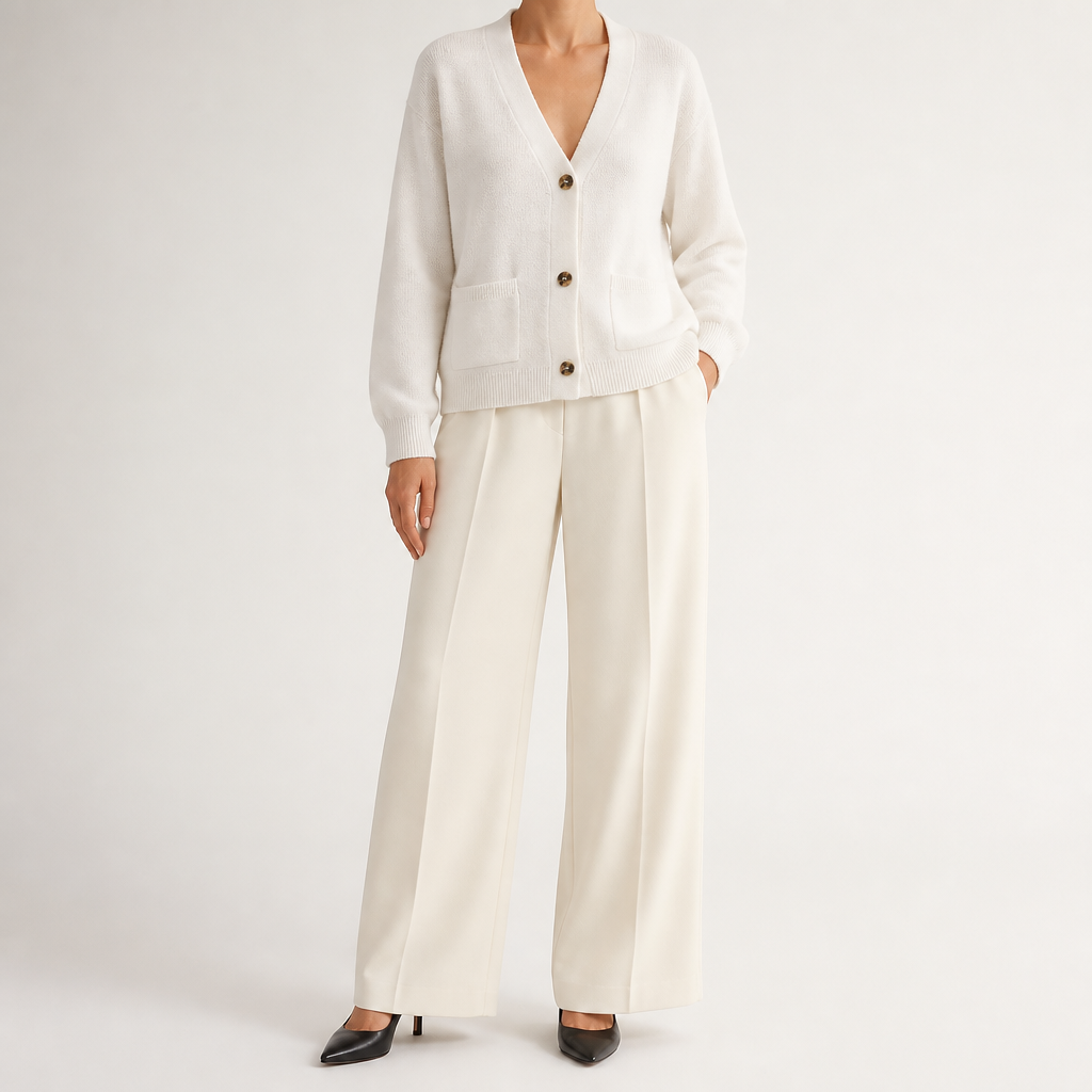 Effie | Womens Knitted Button Jumper Long Cardigan, White