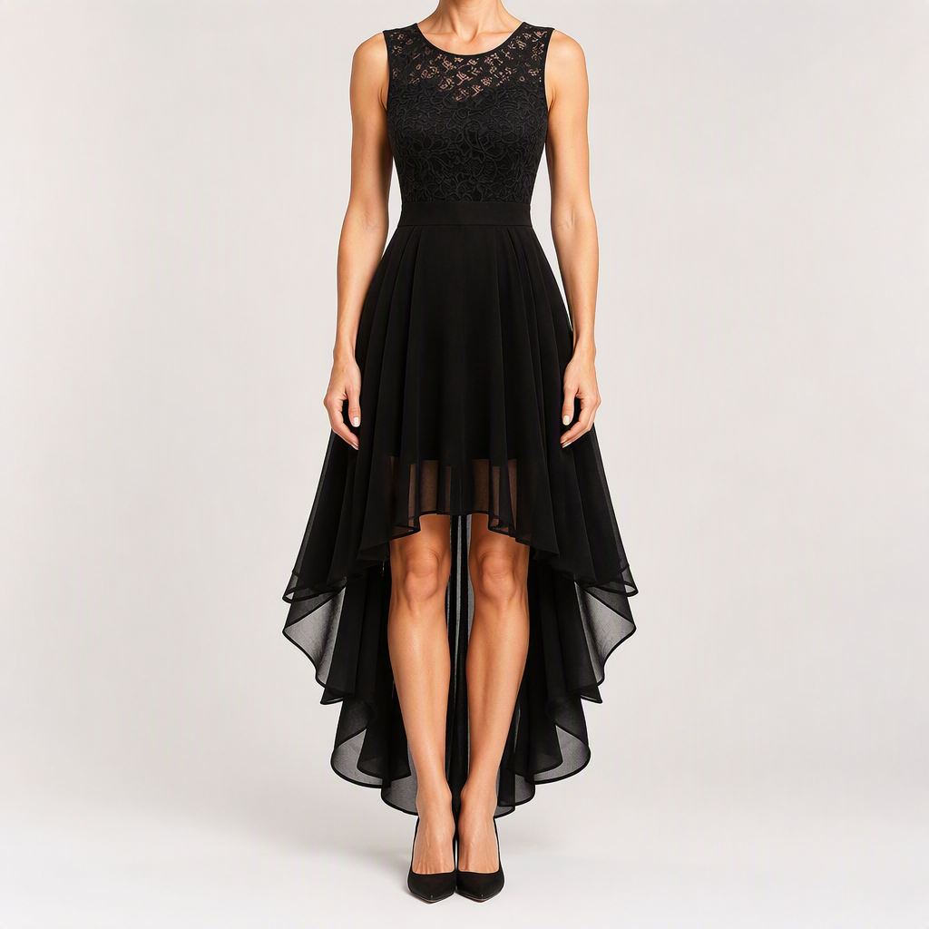 Eleanor | Womens Cocktail Lace Midi Wedding Guest Evening Formal Long Elegant Dresses, Black