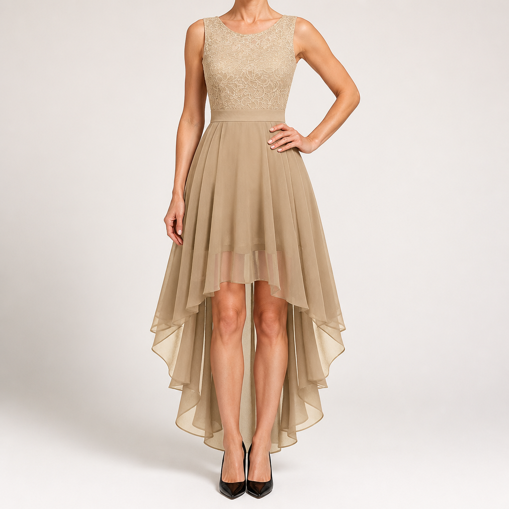 Eleanor | Womens Cocktail Lace Midi Wedding Guest Evening Formal Long Elegant Dresses, Khaki