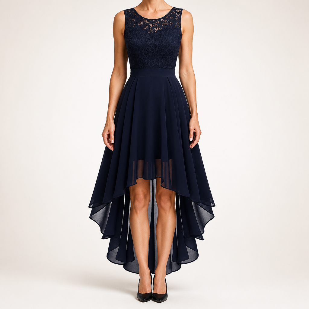 Eleanor | Womens Cocktail Lace Midi Wedding Guest Evening Formal Long Elegant Dresses, Navy