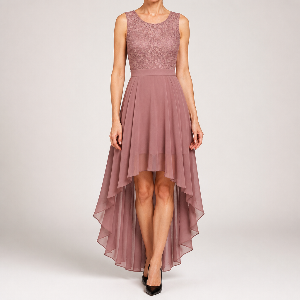Eleanor | Womens Cocktail Lace Midi Wedding Guest Evening Formal Long Elegant Dresses, Pink