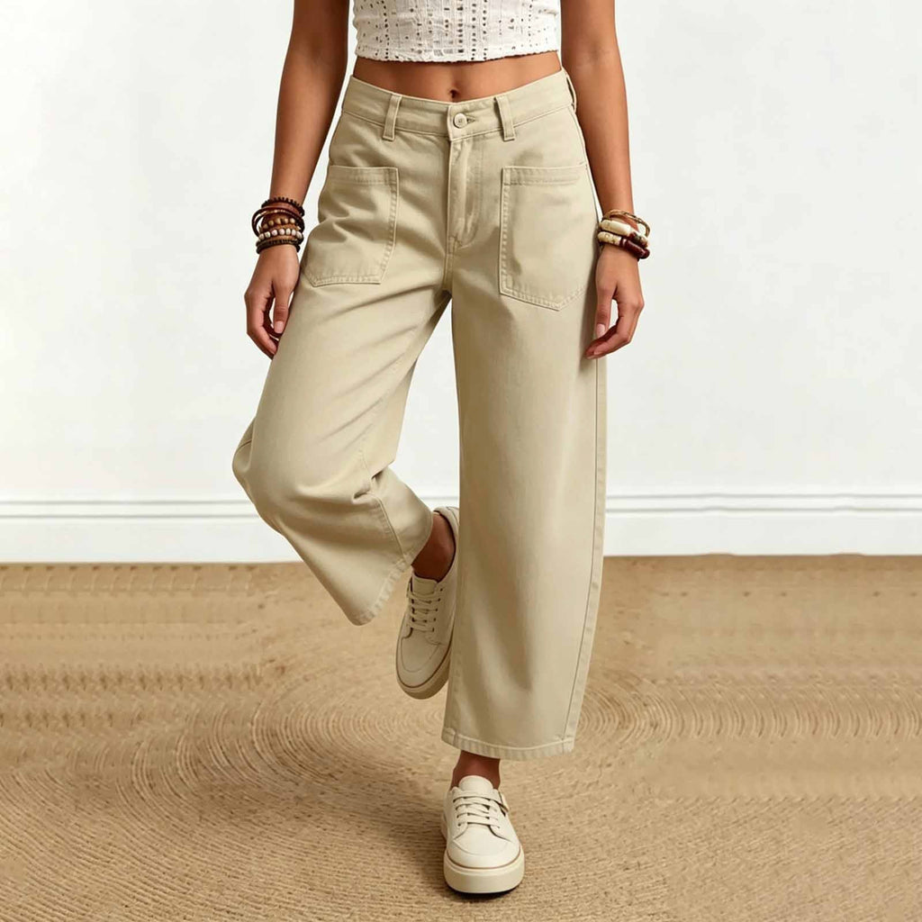 Elin | Womens High Waisted Wide Leg Cropped Trousers Pants - 1