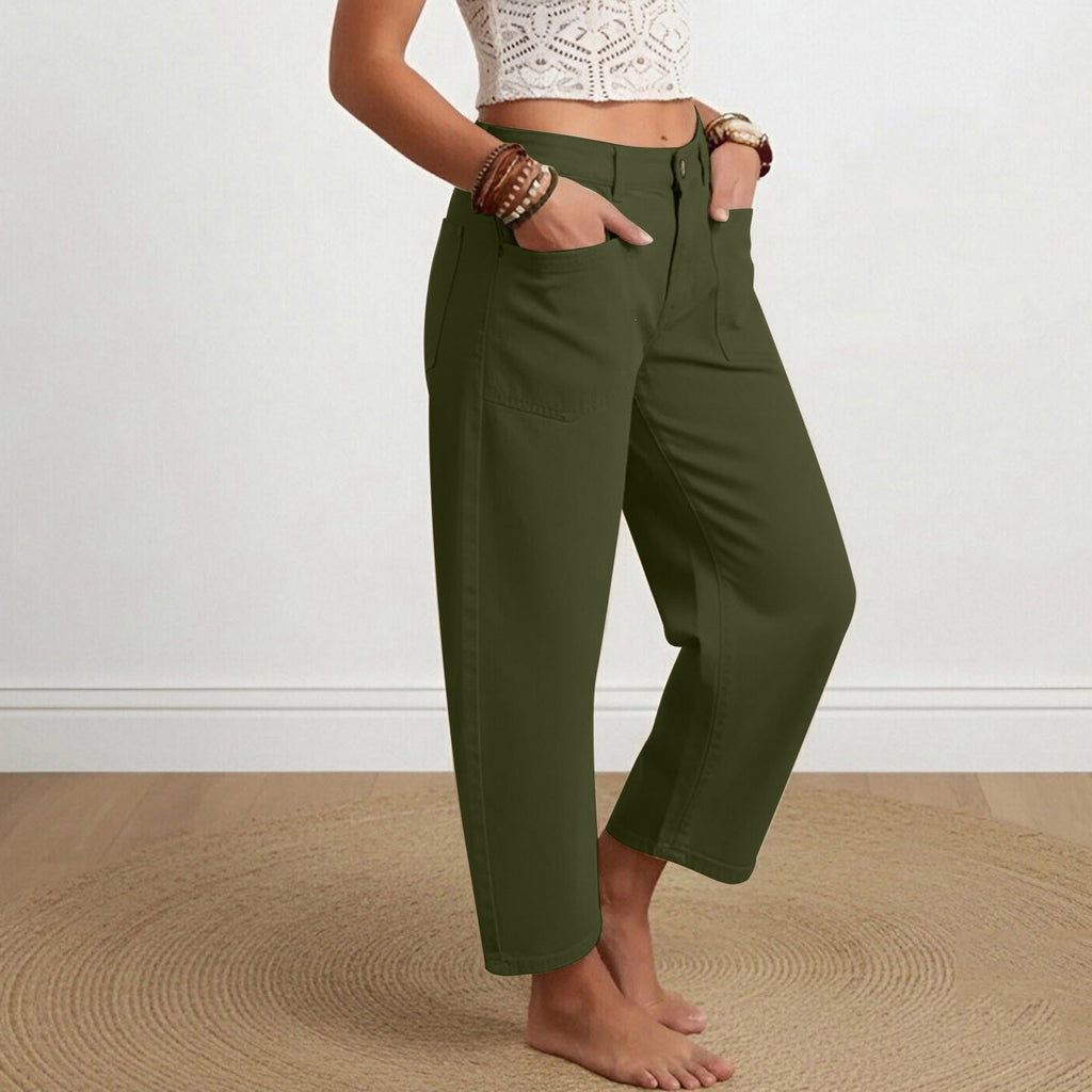 Elin | Womens High Waisted Wide Leg Cropped Trousers Pants - 4