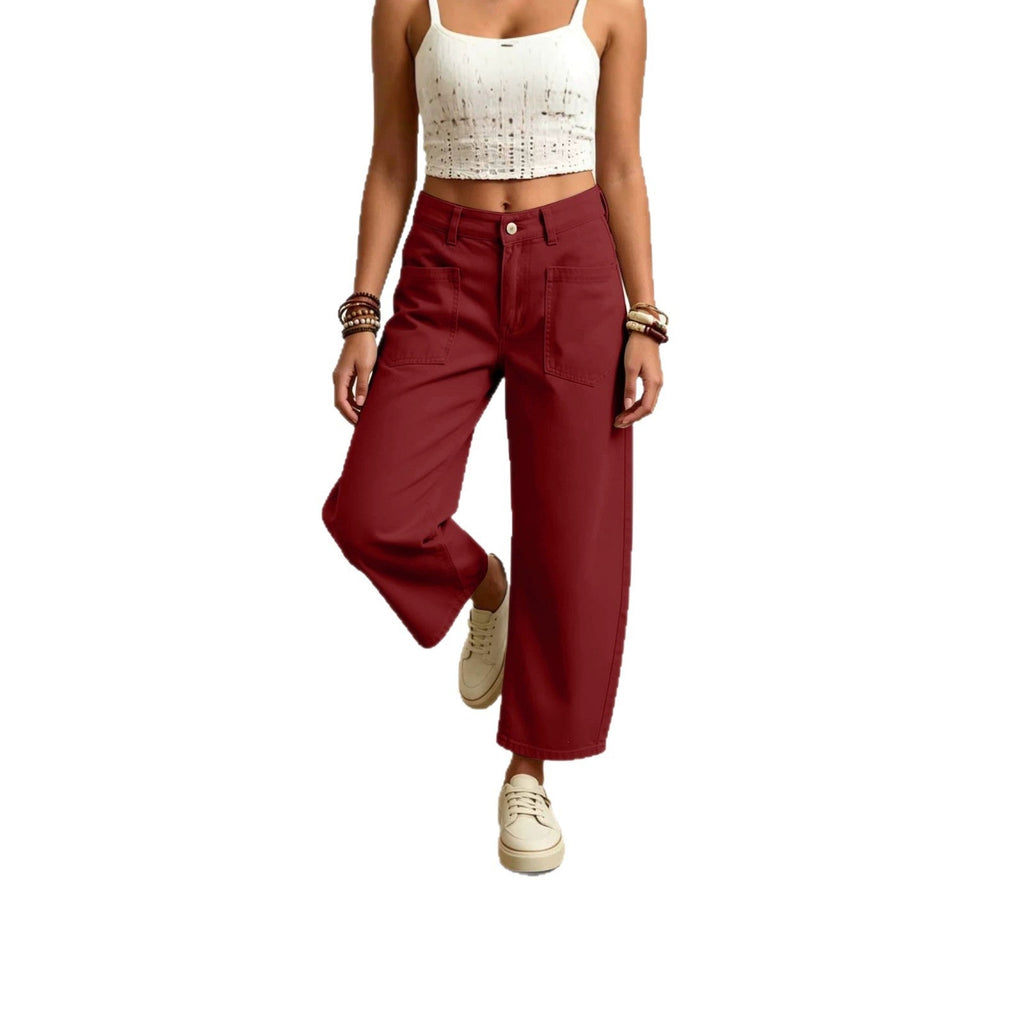 Elin | Womens High Waisted Wide Leg Cropped Trousers Pants - 5