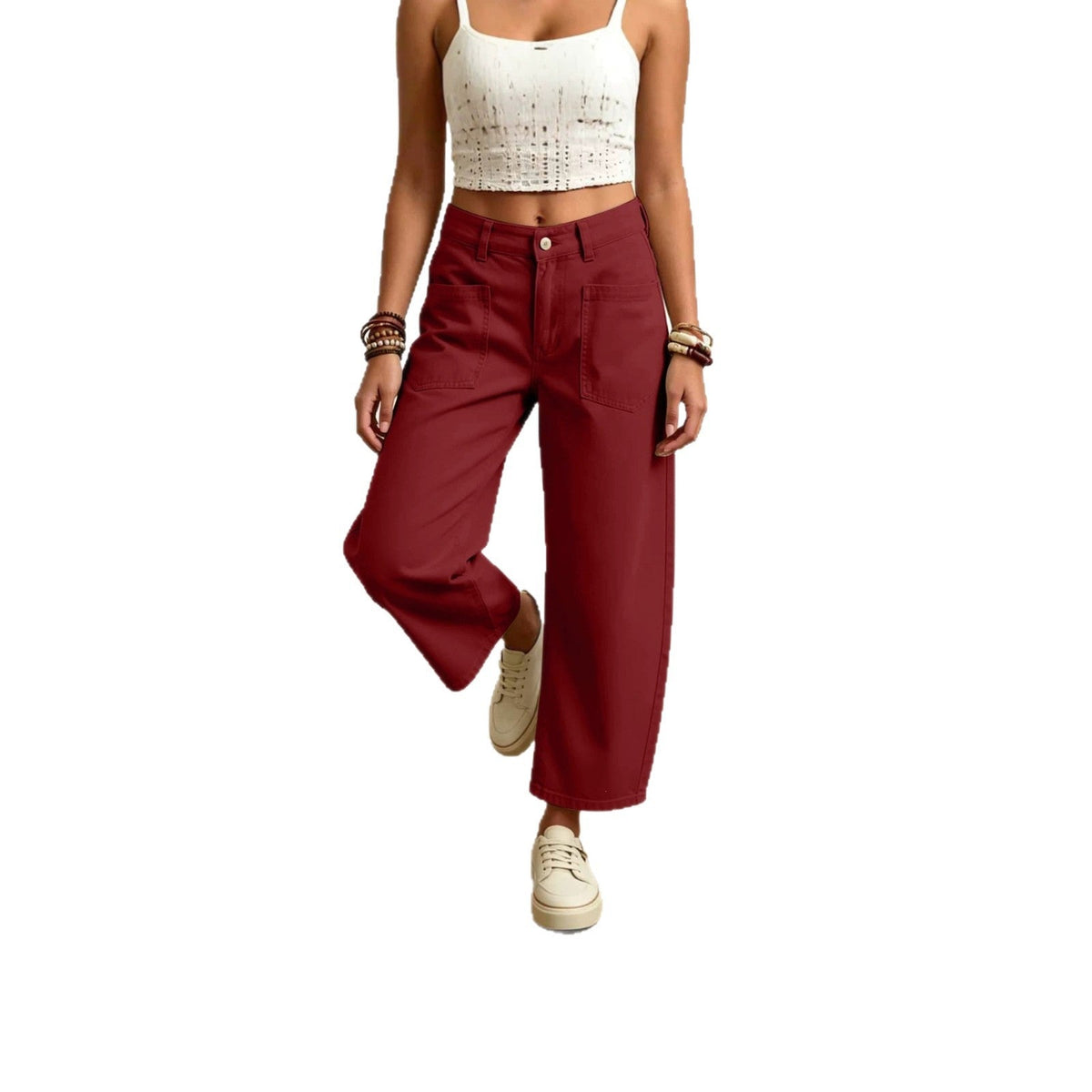Elin | Womens High Waisted Wide Leg Cropped Trousers Pants - 5