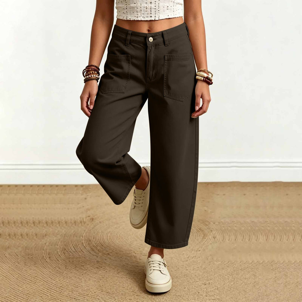 Elin | Womens High Waisted Wide Leg Cropped Trousers Pants - Dark Grey