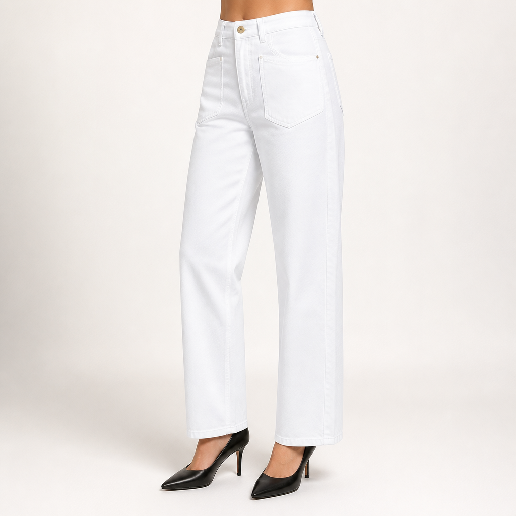 Elin | Womens High Waisted Wide Leg Cropped Trousers Pants, White