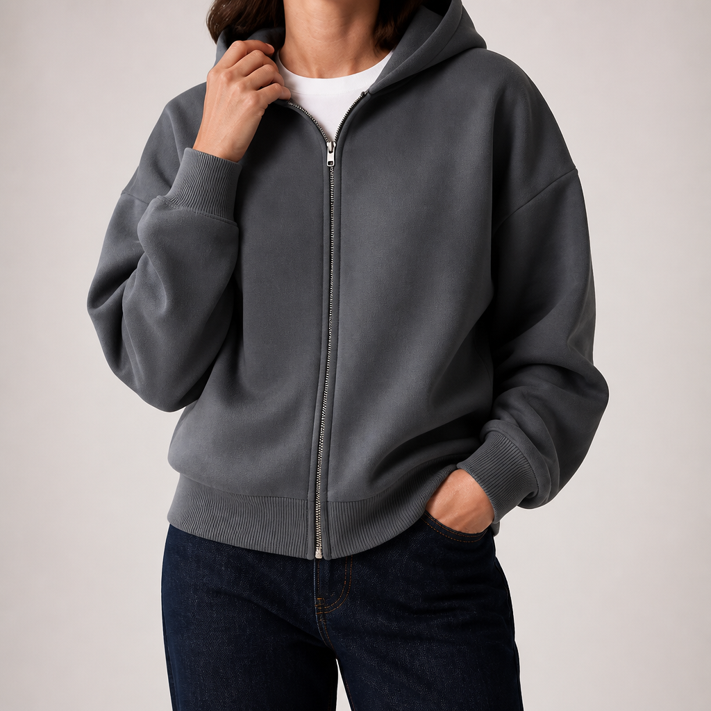 Elin | Womens Hoodie Fleece Lined Zip Up Sweatshirt, Gray