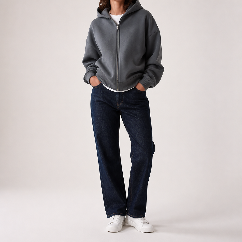 Elin | Womens Hoodie Fleece Lined Zip Up Sweatshirt, Gray