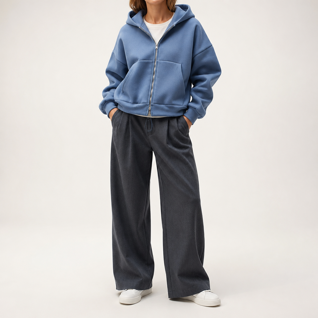 Elin | Womens Hoodie Fleece Lined Zip Up Sweatshirt, Light Blue