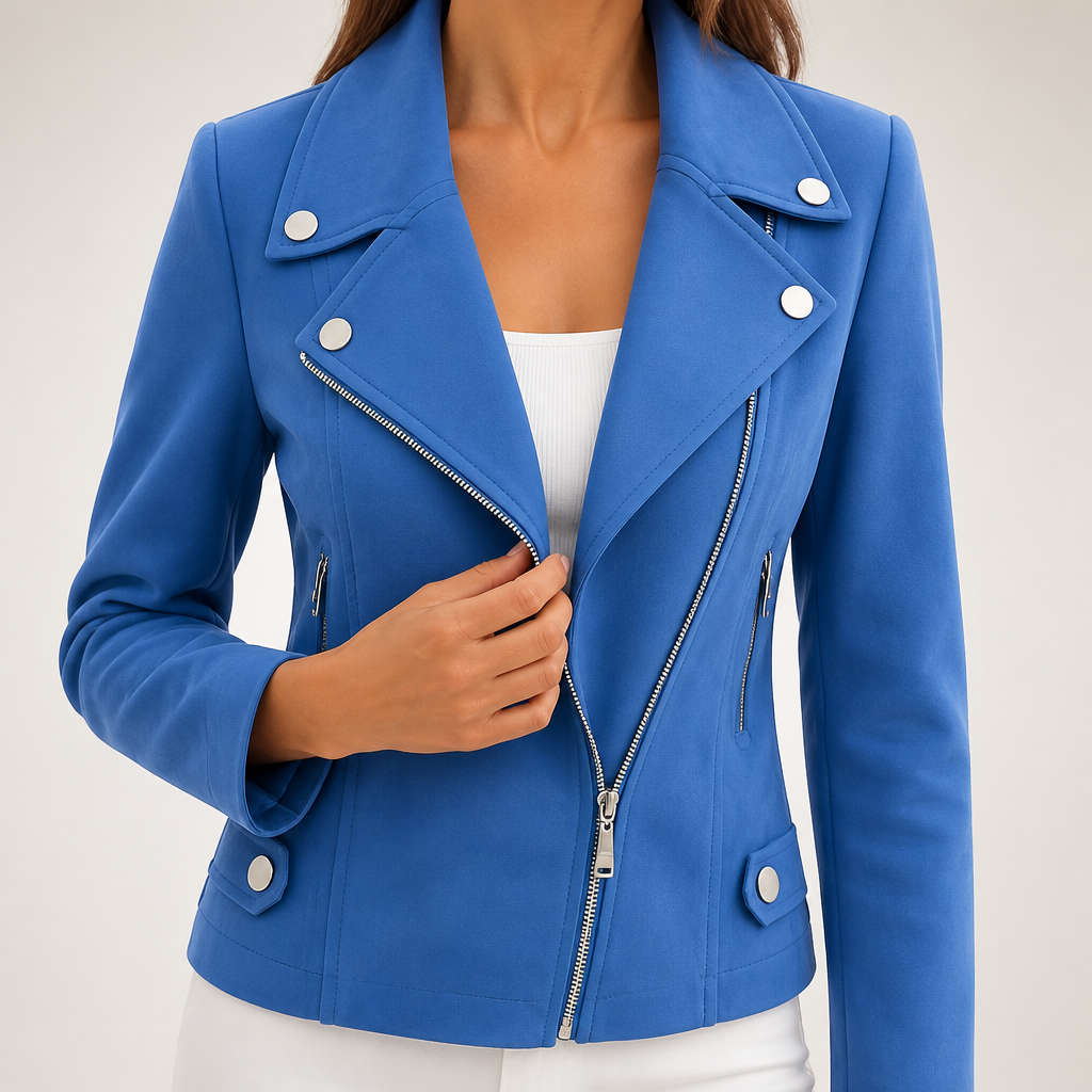 Elise | Womens Slim Fit Fitted Casual Leather Jacket, Blue