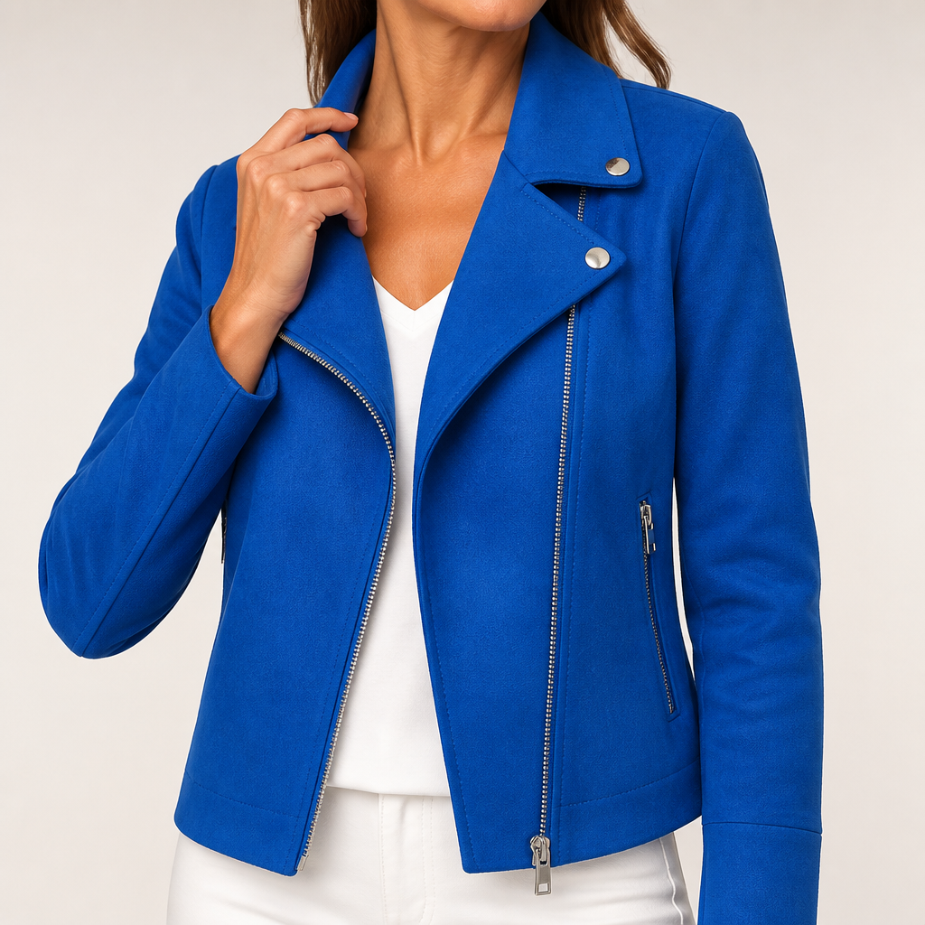 Elise | Womens Slim Fit Fitted Casual Leather Jacket, Dark Blue