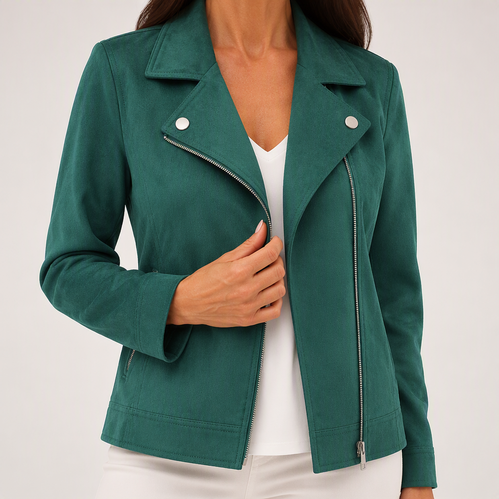 Elise | Womens Slim Fit Fitted Casual Leather Jacket, Green