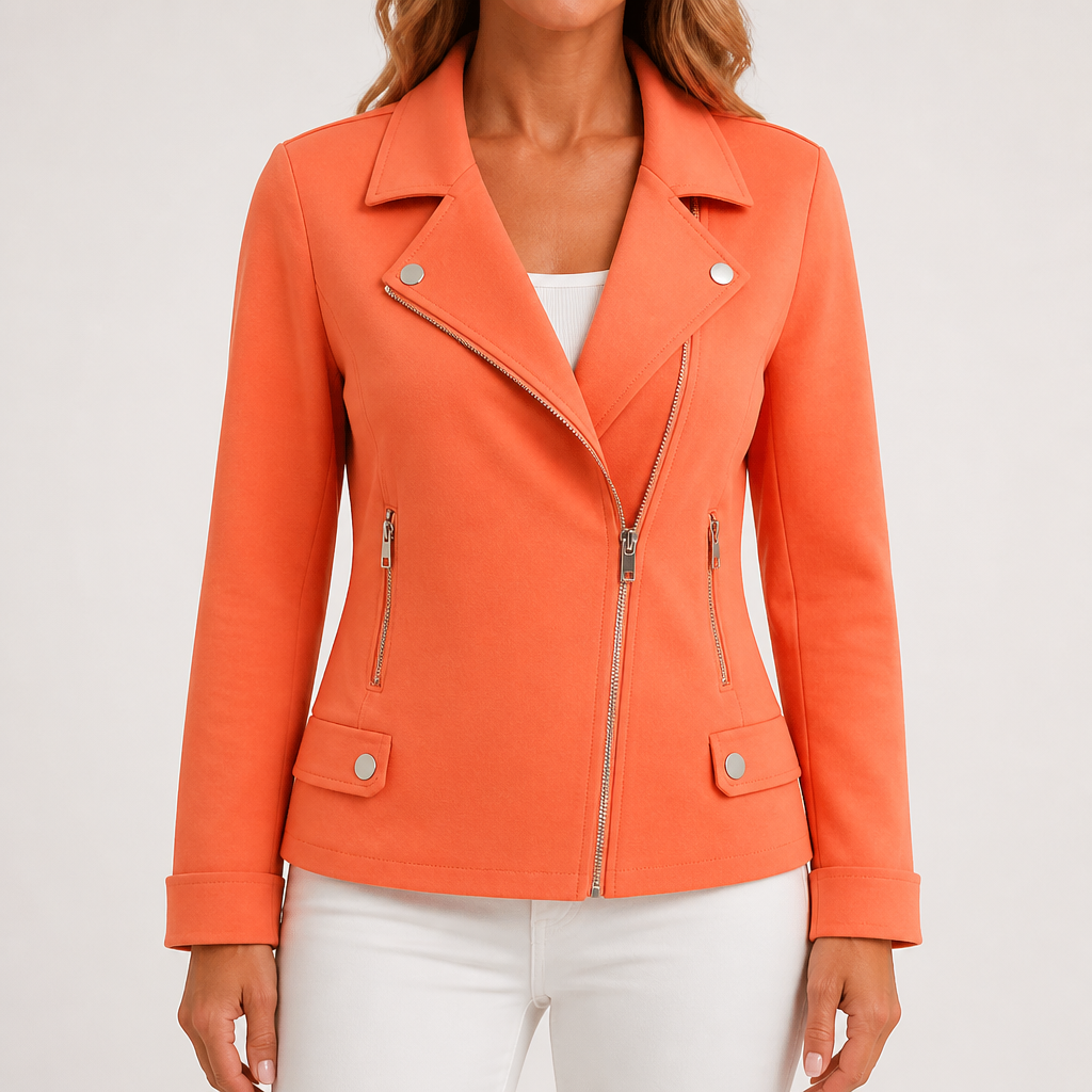 Elise | Womens Slim Fit Fitted Casual Leather Jacket, Orange