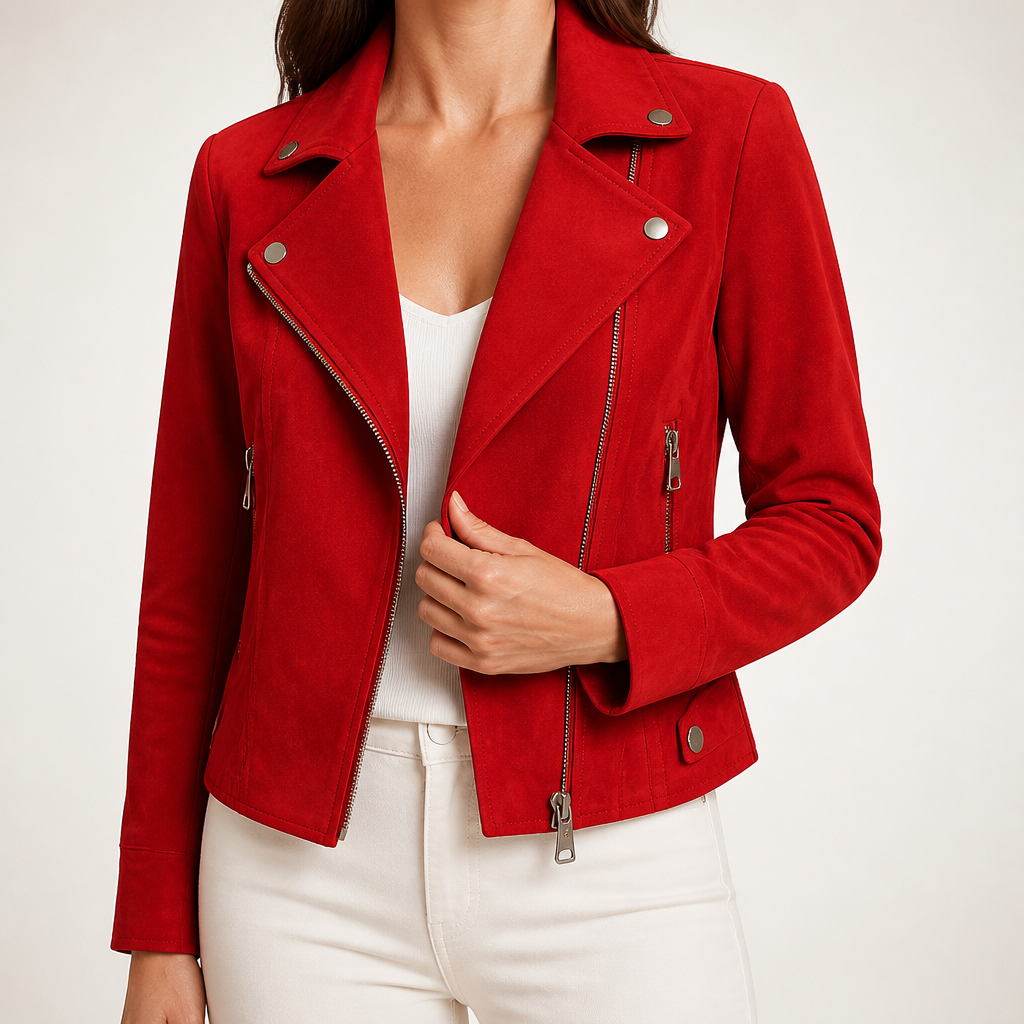 Elise | Womens Slim Fit Fitted Casual Leather Jacket, Red