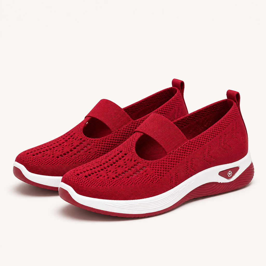 Elka | Womens Trainers Knit Lightweight Running Sports Sneakers, Red