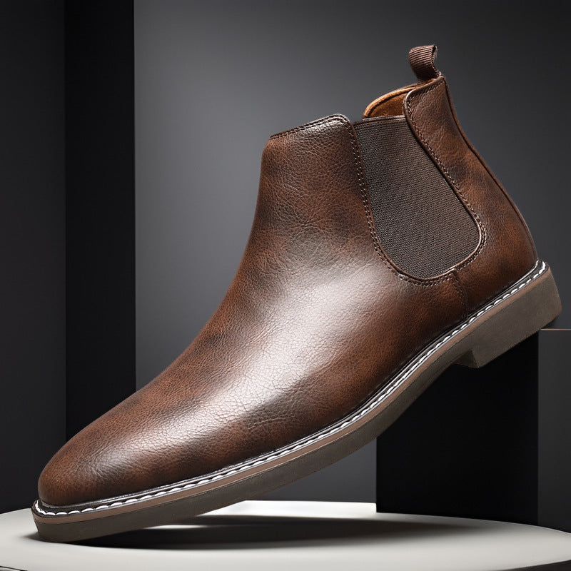 Ellison | Mens Retro Leather Chelsea Ankle Boots - Brown