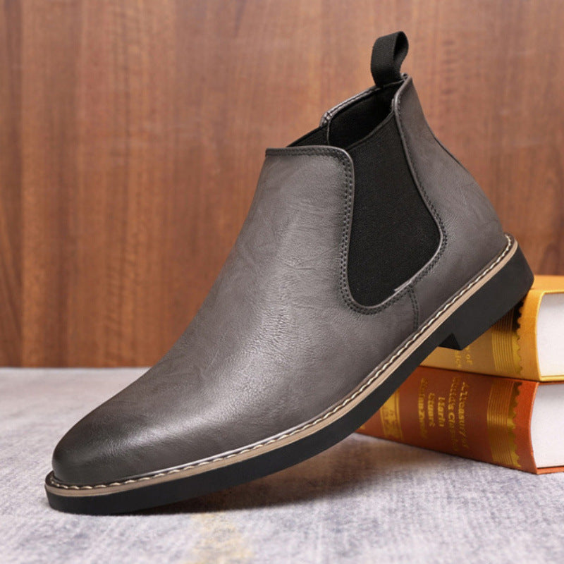 Ellison | Mens Retro Leather Chelsea Ankle Boots - Grey