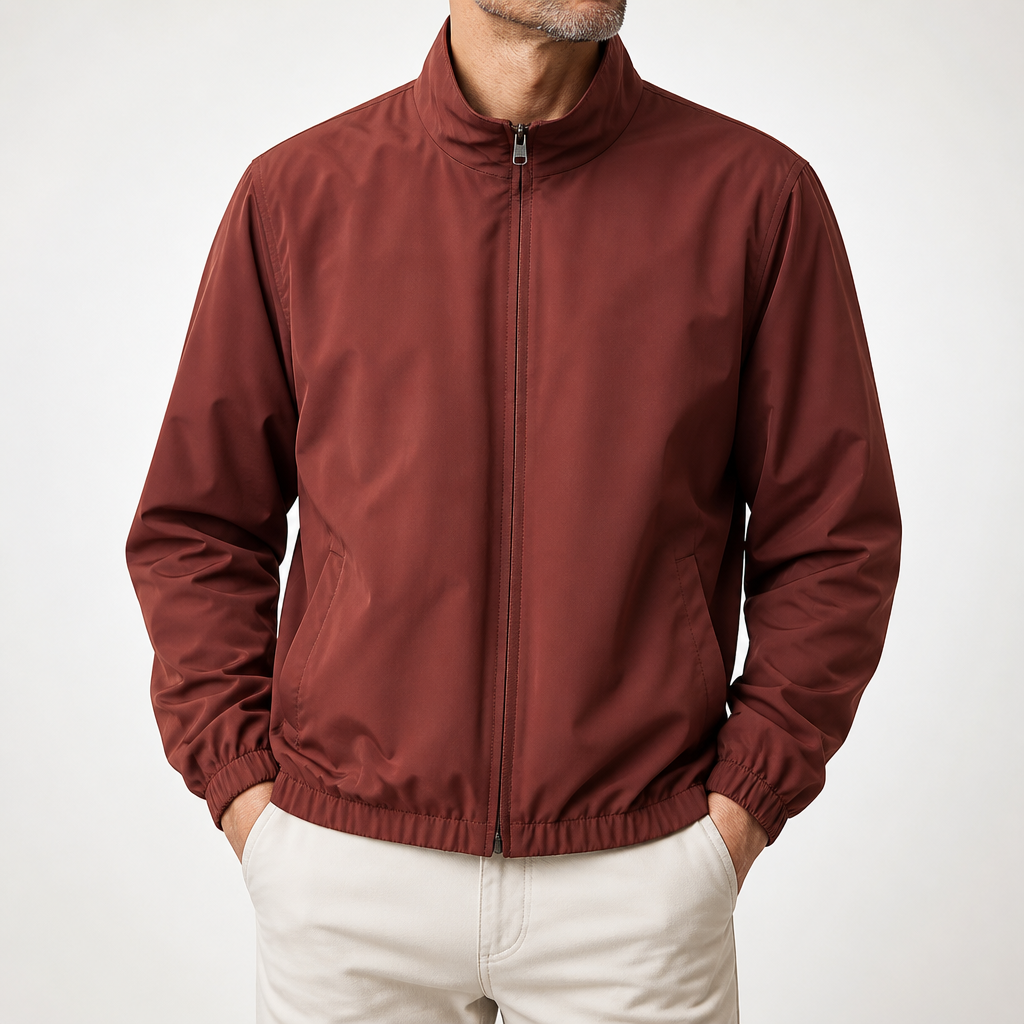 Ellison | Mens Windproof Reversible Stand Collar Bomber Autumn Jacket, Burgundy Red